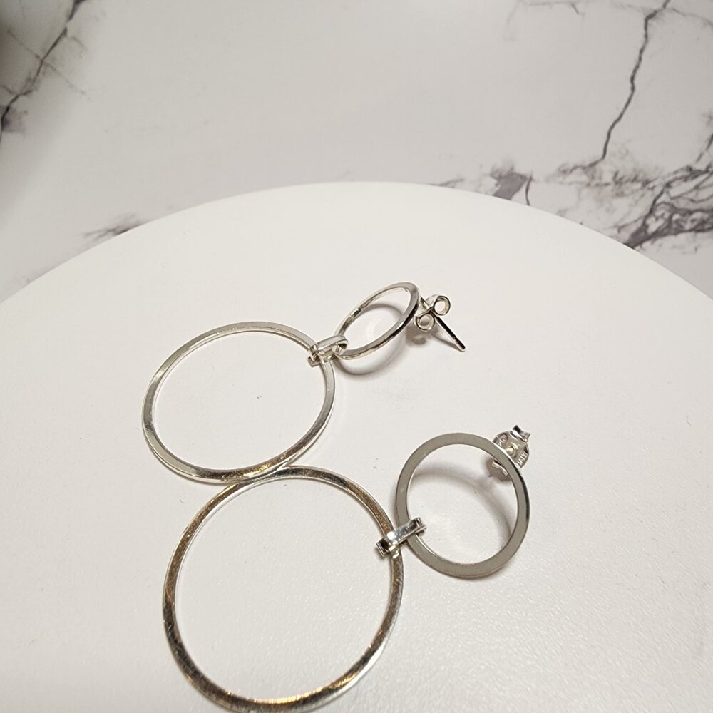 925 Silver Double Circle Dangle Earrings - image 4